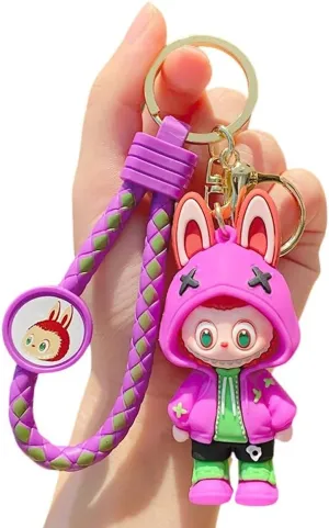 Labubu Keychain, Cute Labubu Doll Wristlet Accessories Kawaii Labubu Monsters Decoration Chain Bag Charm Gift for Women
