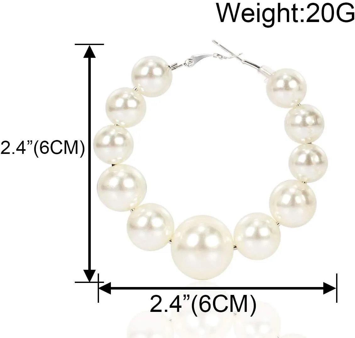 Large Imitition Pearl Circle Hoop Earrings Colorful Beaded Dangle Drop Earrings for Women Wedding Christmas Statement 60'S 70's Party Retro Jewelry