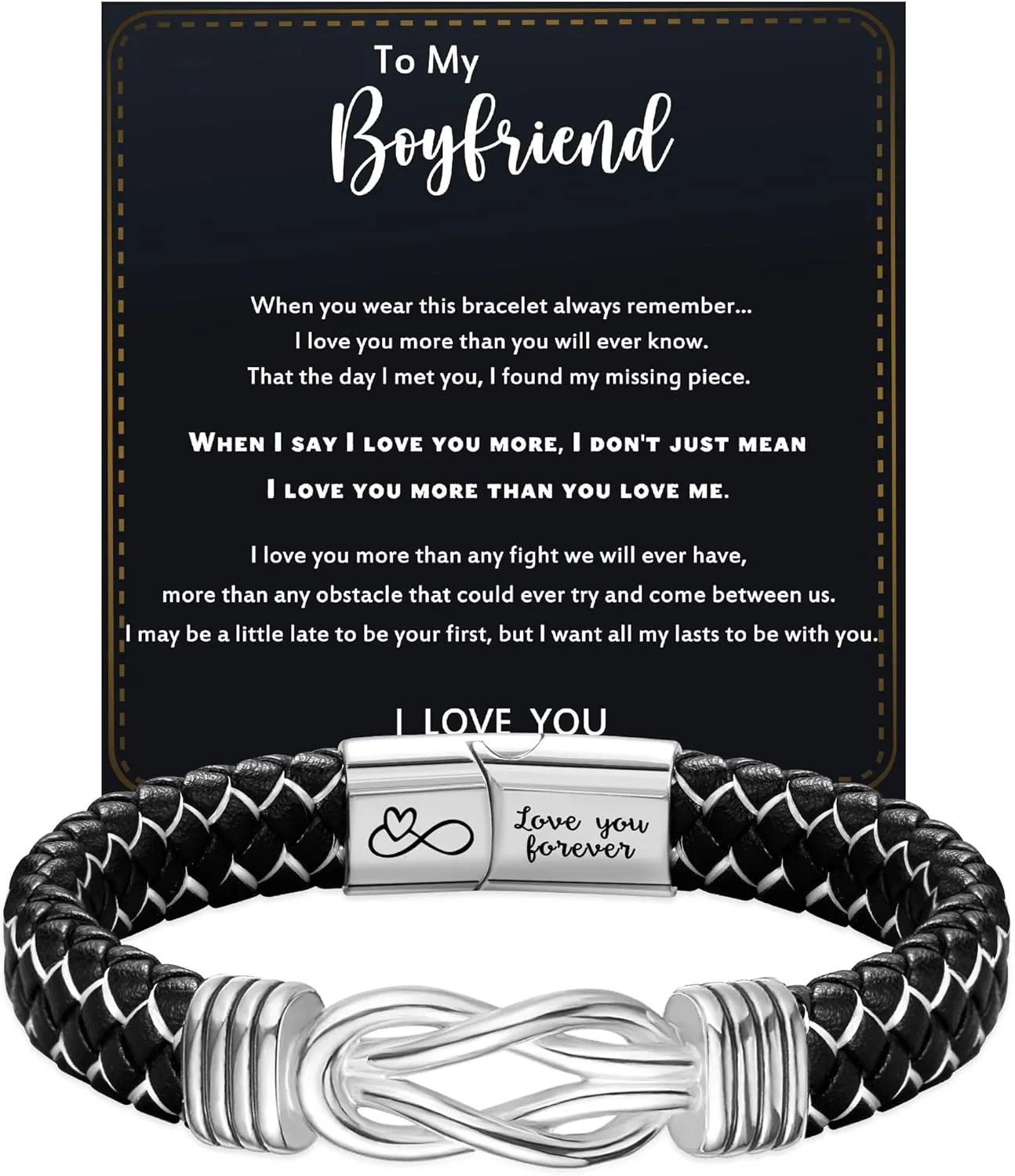 Leather Bracelets for Men - I Love You Infinity Cuff Bangle - Gifts for Him, Son, Grandson, Boyfriend - Christmas Stocking Stuffers for Teens, Dad - Birthday, Anniversary Jewelry