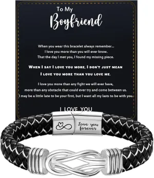 Leather Bracelets for Men - I Love You Infinity Cuff Bangle - Gifts for Him, Son, Grandson, Boyfriend - Christmas Stocking Stuffers for Teens, Dad - Birthday, Anniversary Jewelry