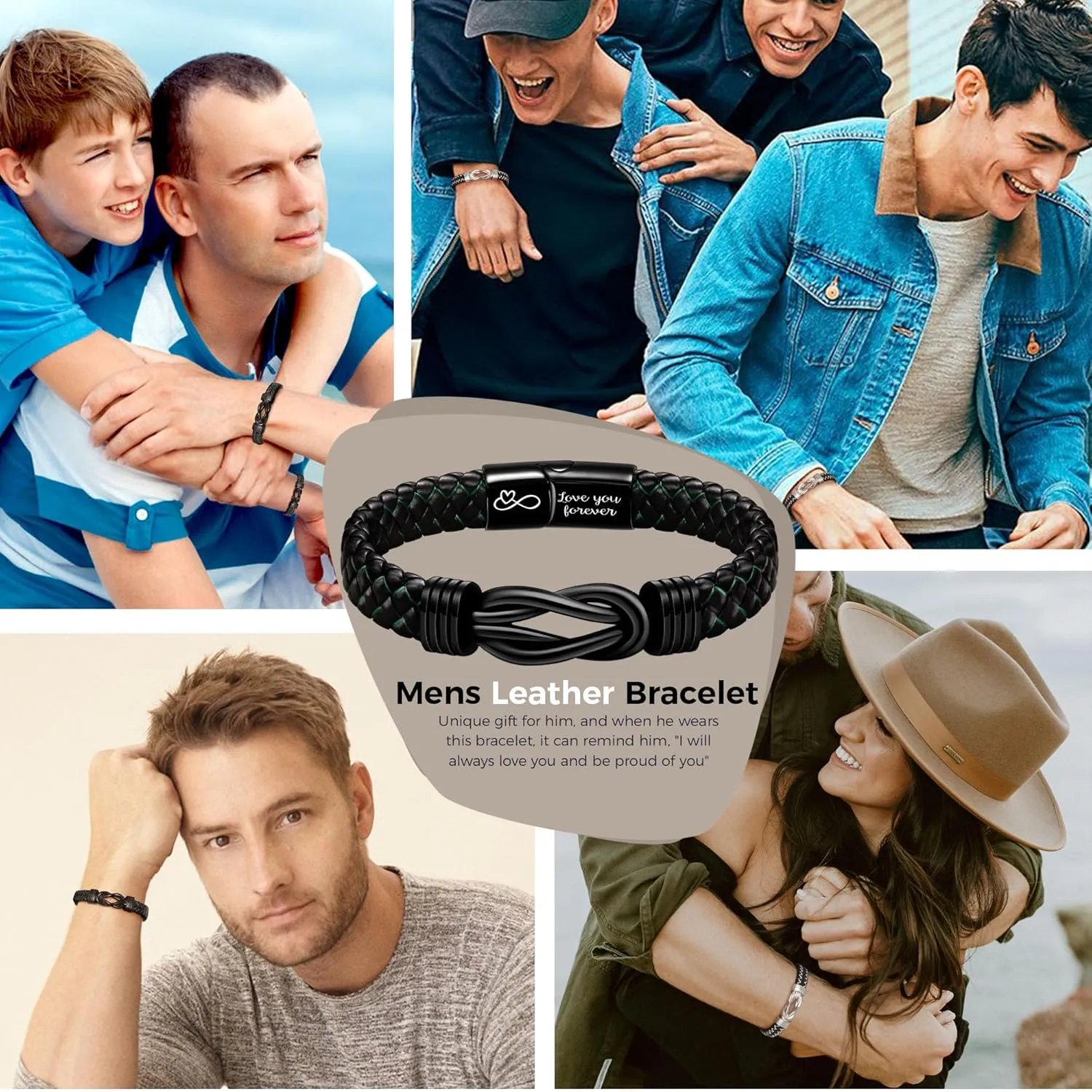 Leather Bracelets for Men - I Love You Infinity Cuff Bangle - Gifts for Him, Son, Grandson, Boyfriend - Christmas Stocking Stuffers for Teens, Dad - Birthday, Anniversary Jewelry