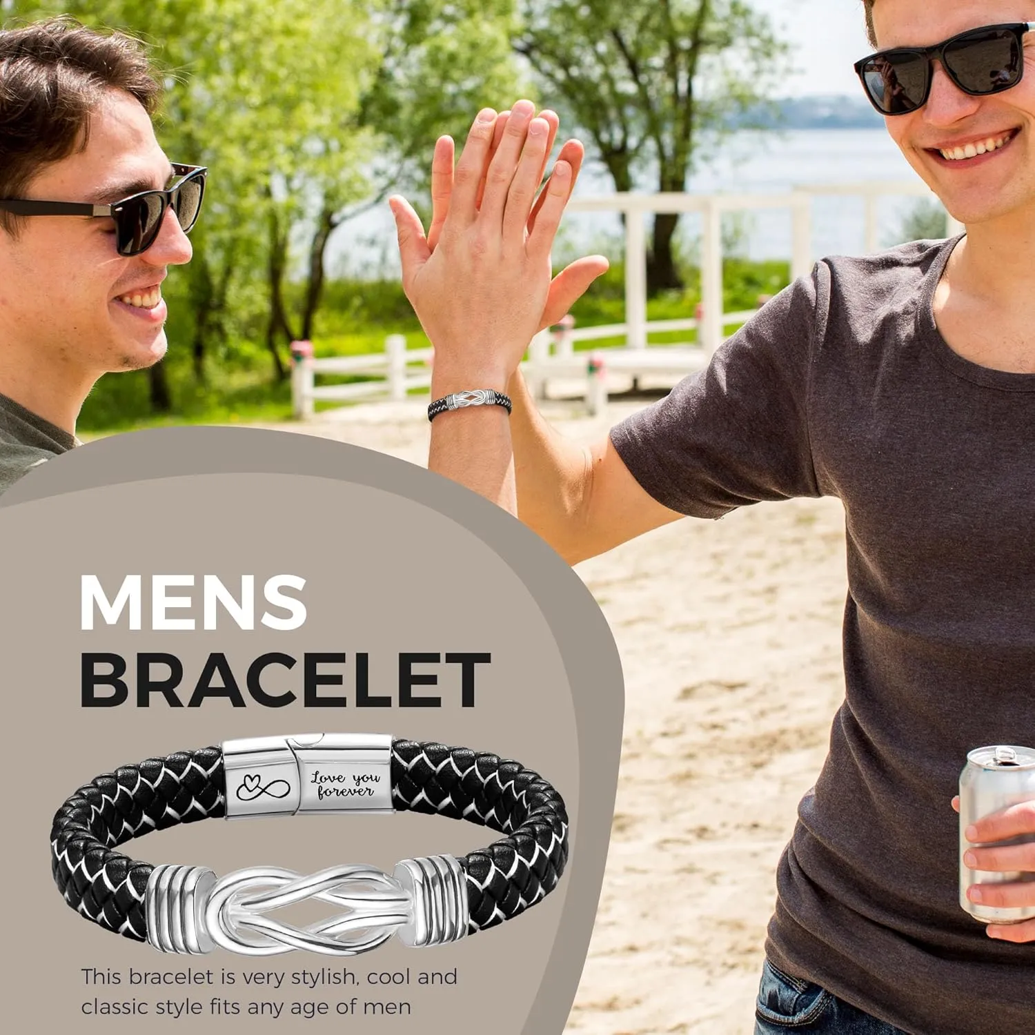 Leather Bracelets for Men - I Love You Infinity Cuff Bangle - Gifts for Him, Son, Grandson, Boyfriend - Christmas Stocking Stuffers for Teens, Dad - Birthday, Anniversary Jewelry