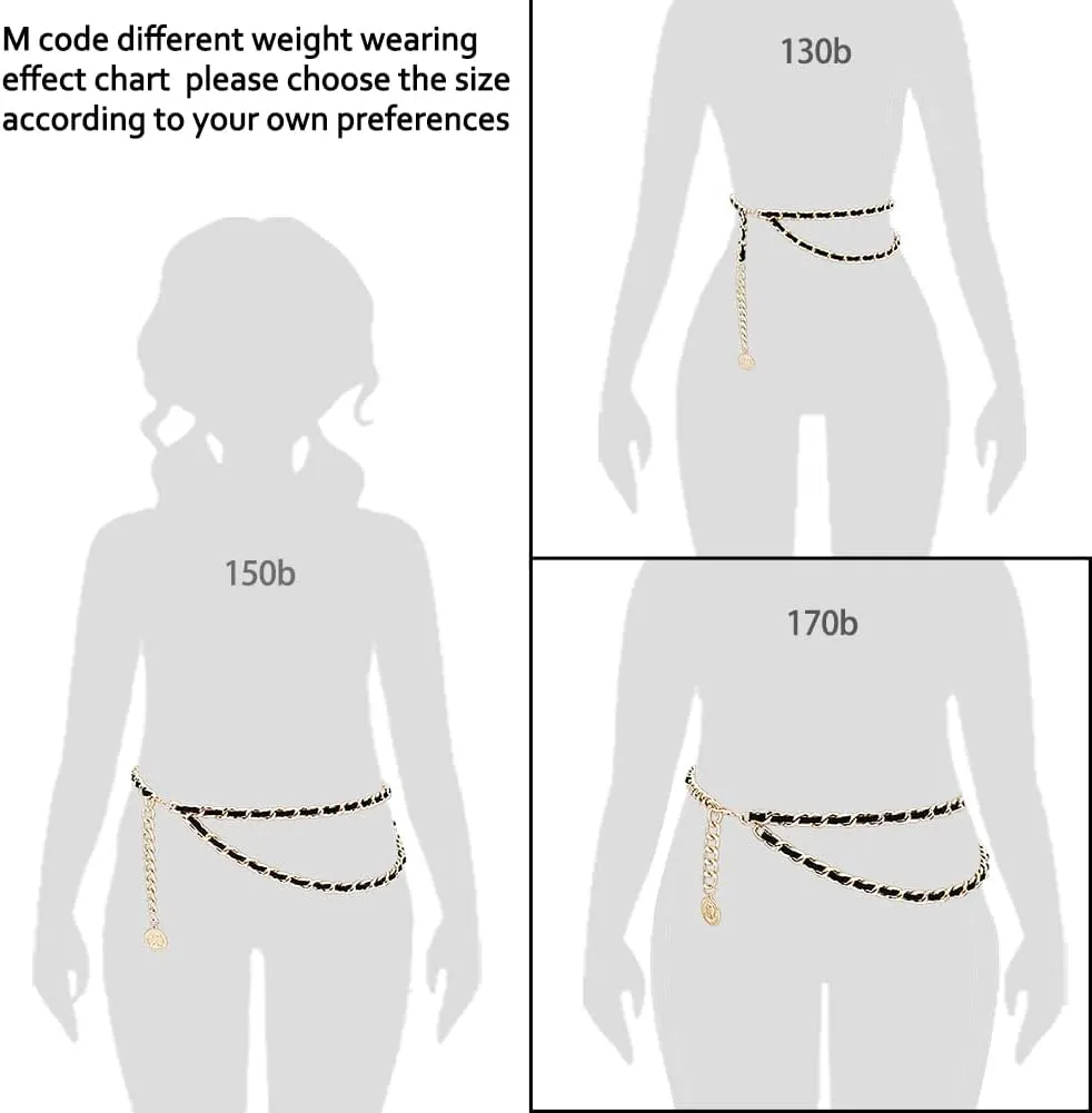 Leather Chain Belts for Women Girls, Layered Body Chain Belts Metal Waist Chain for Dress Vest Jeans