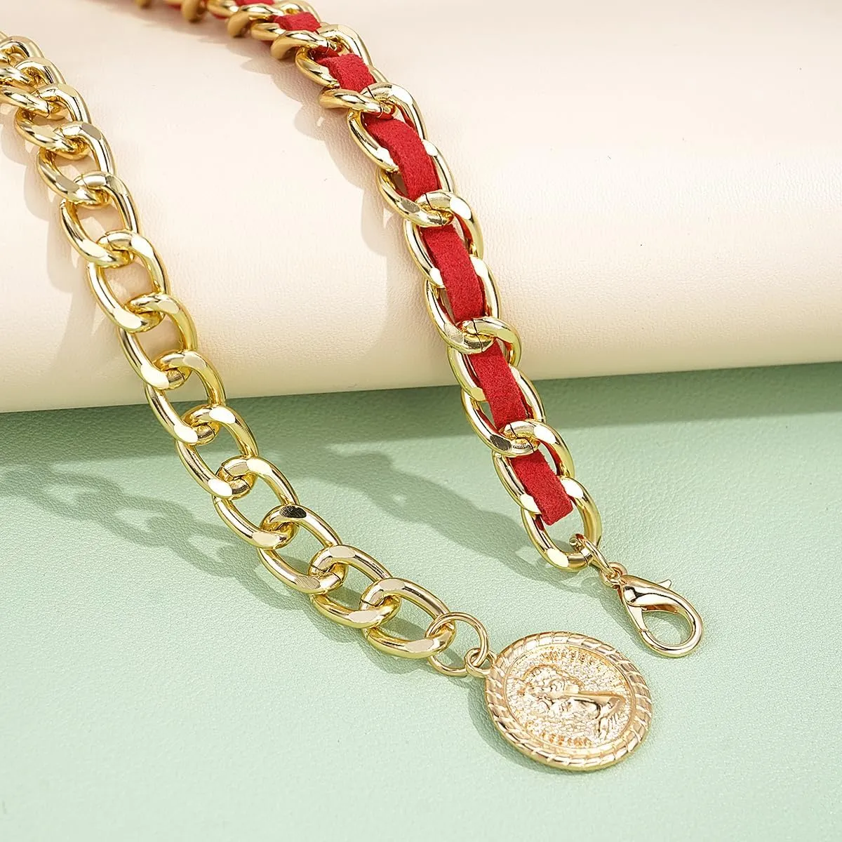Leather Chain Belts for Women Girls, Layered Body Chain Belts Metal Waist Chain for Dress Vest Jeans
