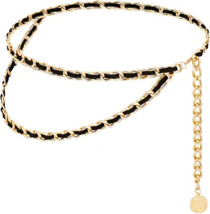 Leather Chain Belts for Women Girls, Layered Body Chain Belts Metal Waist Chain for Dress Vest Jeans