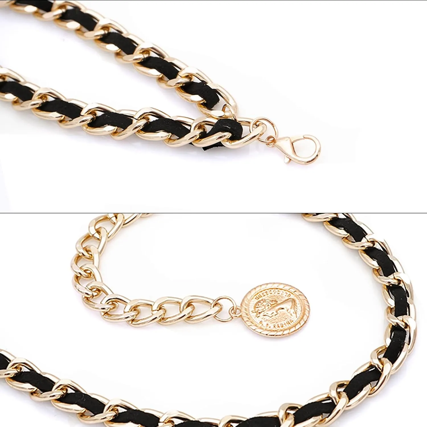Leather Chain Belts for Women Girls, Layered Body Chain Belts Metal Waist Chain for Dress Vest Jeans