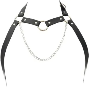Leather Chest Harness Gothic Body Chain Belt Punk Shoulder Straps Ring Adjustable Buckle for Men Clubwear Costume
