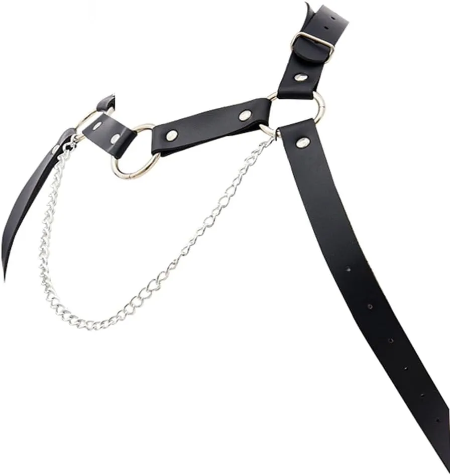 Leather Chest Harness Gothic Body Chain Belt Punk Shoulder Straps Ring Adjustable Buckle for Men Clubwear Costume