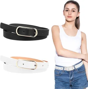 Leather Waist Belt for Girls, Adjustable Kids Thin Belts with Alloy Pin Buckle Skinny PU Waistband for Jeans Dress