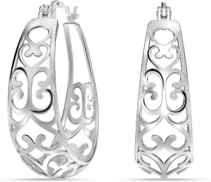 LeCalla 925 Sterling Silver Chunky Hoop Earrings | Filigree Mesh Heart Click Top Hoops for Women