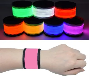 LED Glow Slap Bracelets for Kids Adults, Light Up Wristbands Flashing Arm Wrist Ankle Bands High Visibility Safety Reflective Gear Lights for Biking Walking Running Camping (Pink)