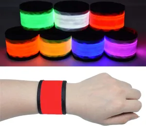 LED Glow Slap Bracelets for Kids Adults, Light Up Wristbands Flashing Arm Wrist Ankle Bands High Visibility Safety Reflective Gear Lights for Biking Walking Running Camping (Red)