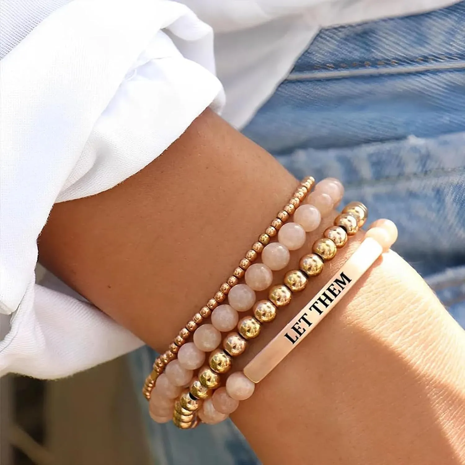 Let Them Bead Lettering Bracelet, Self Worth Motivational Stainless Steel Engraving Tube Bracelets Inspirational Chain Crystal Energy Friendship Bracelet Jewelry for Women