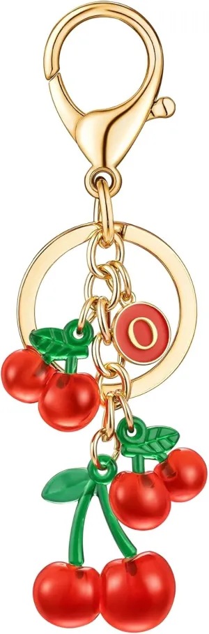 Letter Initial Keychain Cherry Purse Charm Keychain Accessory Cute Keychain for Backpack