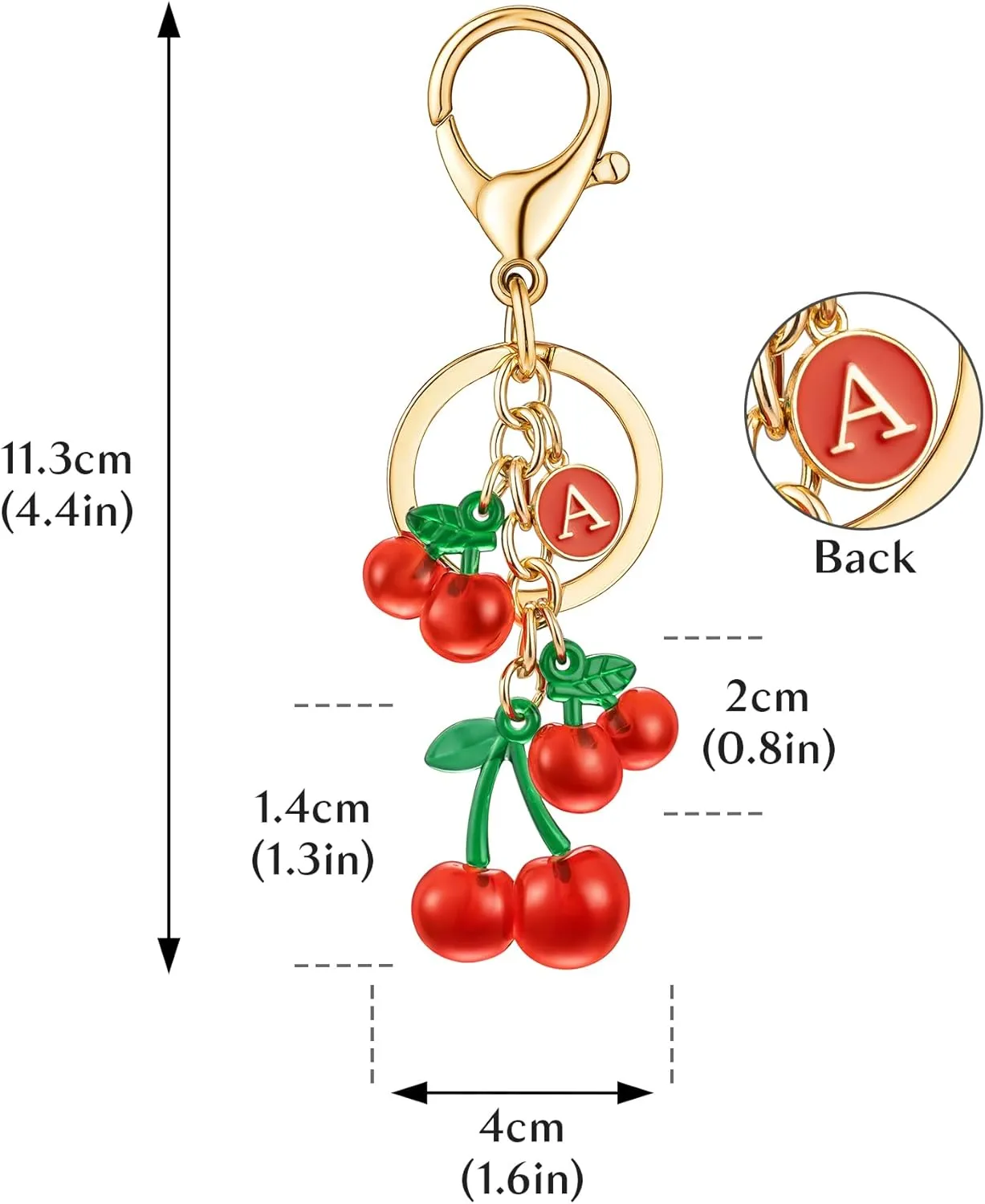 Letter Initial Keychain Cherry Purse Charm Keychain Accessory Cute Keychain for Backpack