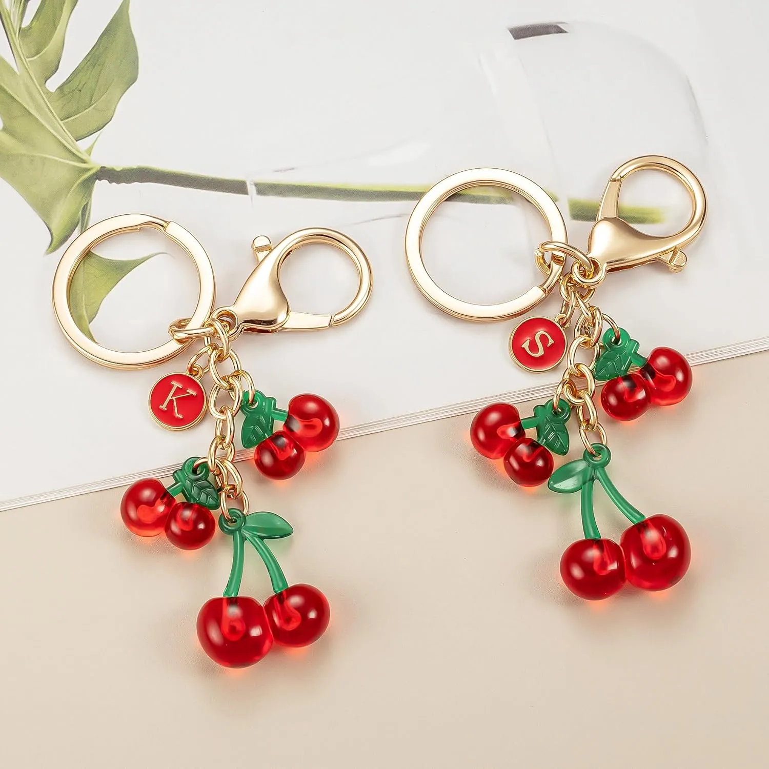 Letter Initial Keychain Cherry Purse Charm Keychain Accessory Cute Keychain for Backpack