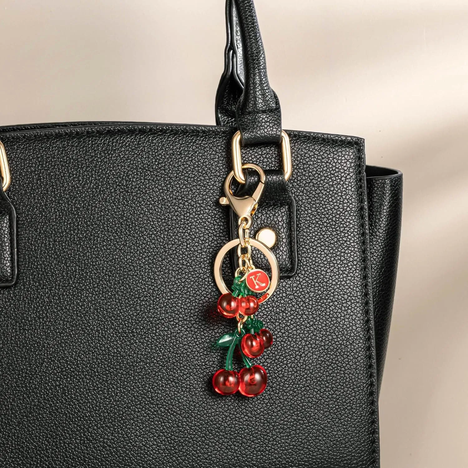Letter Initial Keychain Cherry Purse Charm Keychain Accessory Cute Keychain for Backpack