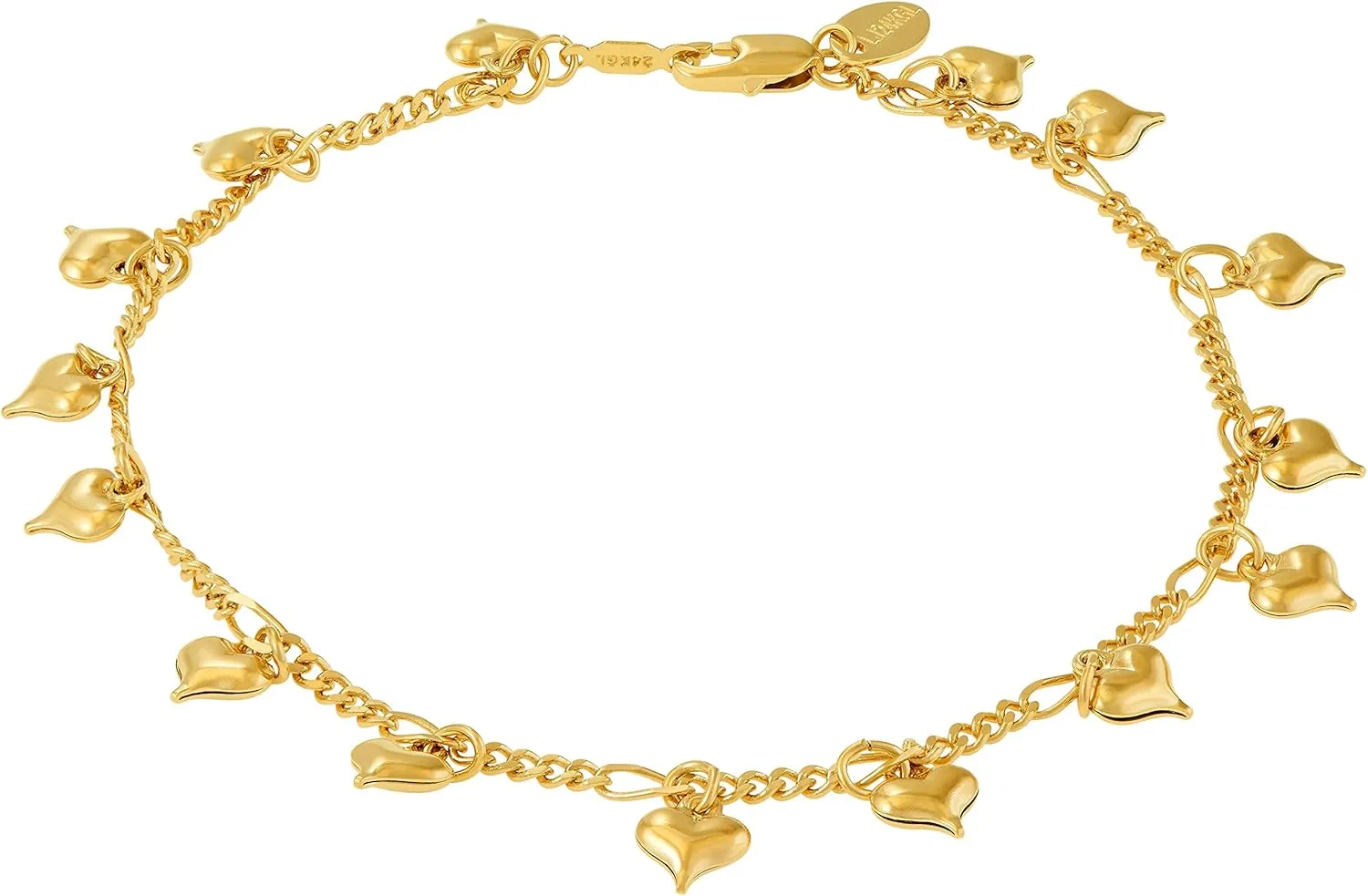 LIFETIME JEWELRY Womens Gold Anklet Dangling Hearts Ankle Bracelet for Teen Girls 24k Gold Plated