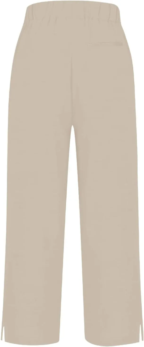 Linen Pants for Women Casual Elastic High Waisted Straight Leg Pants 2025 Summer Boho Floral Lightweight Beach Trousers