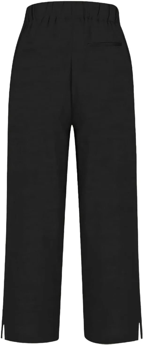 Linen Pants for Women Casual Elastic High Waisted Straight Leg Pants 2025 Summer Boho Floral Lightweight Beach Trousers