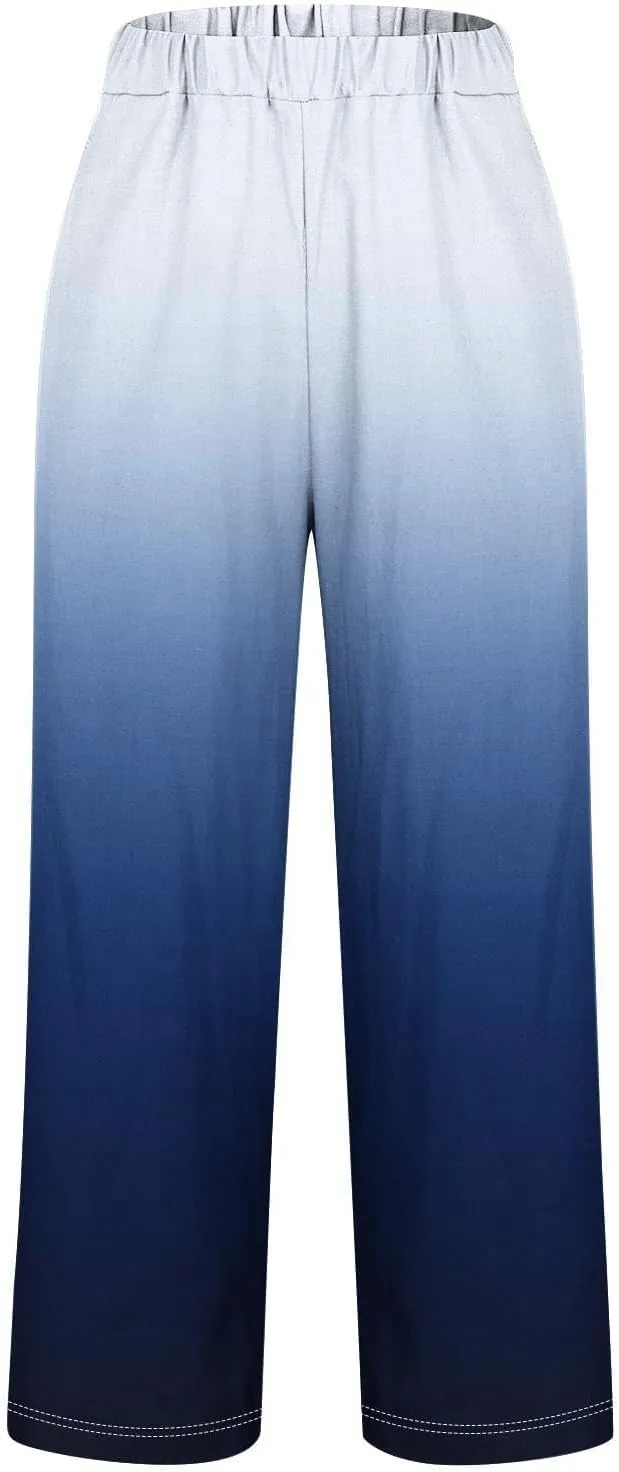 Linen Pants for Women Casual Loose High Waist Wide Leg Palazzo Pants 2025 Summer Boho Floral Flowy Beach Trousers