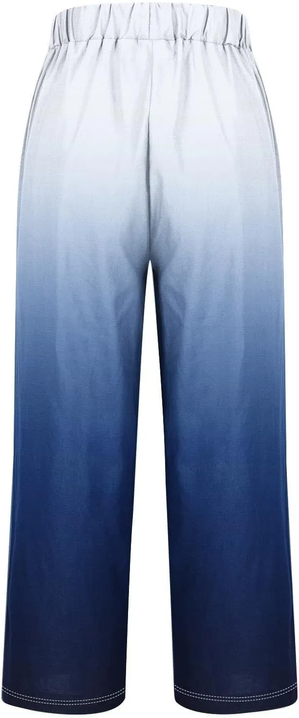 Linen Pants for Women Casual Loose High Waist Wide Leg Palazzo Pants 2025 Summer Boho Floral Flowy Beach Trousers