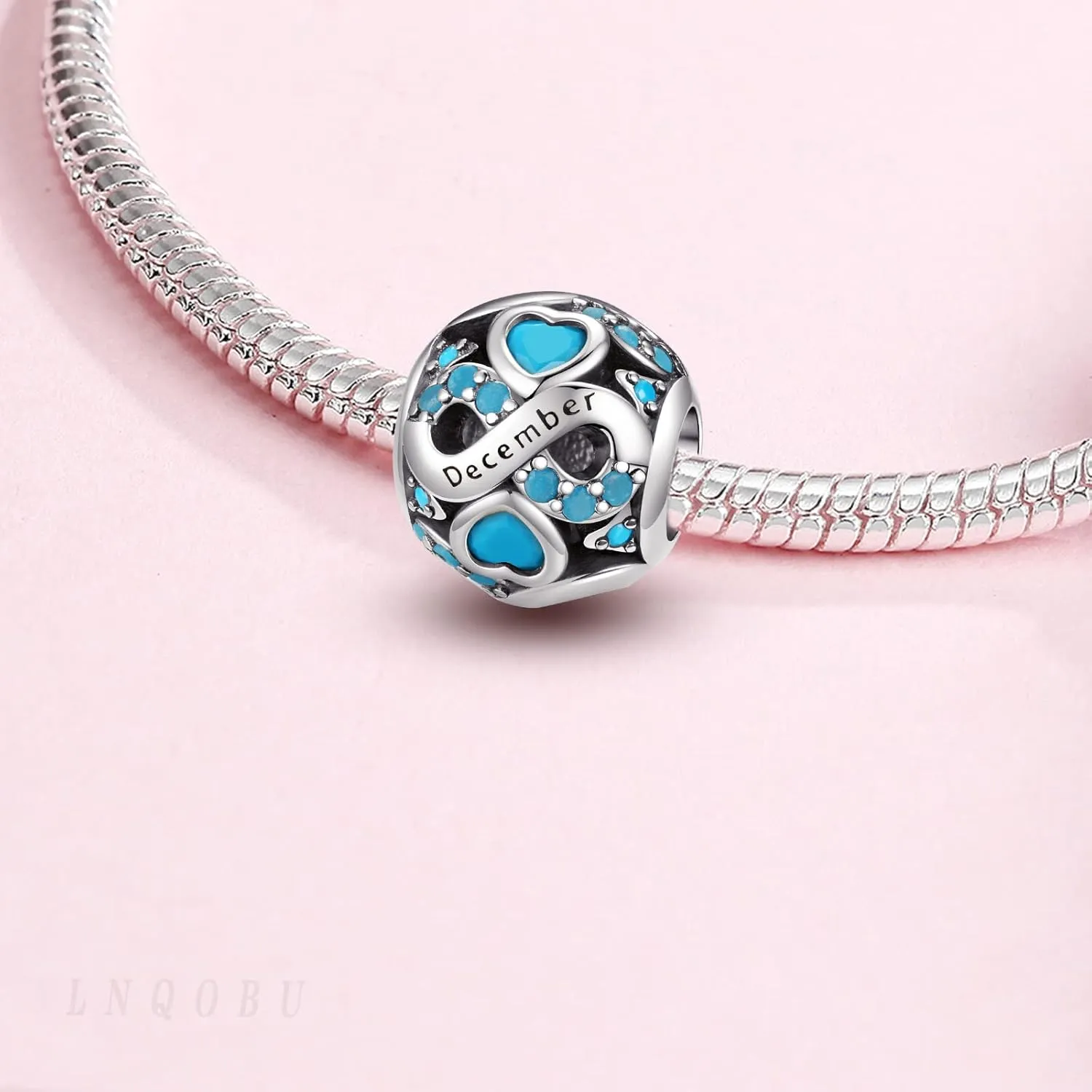 LNQOBU Birthstone Charm 925 Sterling Silver for Bracelets or Necklace With 5A Cubic Zirconia Birthday Charm Mother's Day Gifts (With One Spacer Beads)