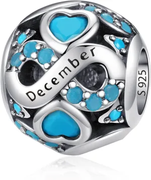 LNQOBU Birthstone Charm 925 Sterling Silver for Bracelets or Necklace With 5A Cubic Zirconia Birthday Charm Mother's Day Gifts (With One Spacer Beads)