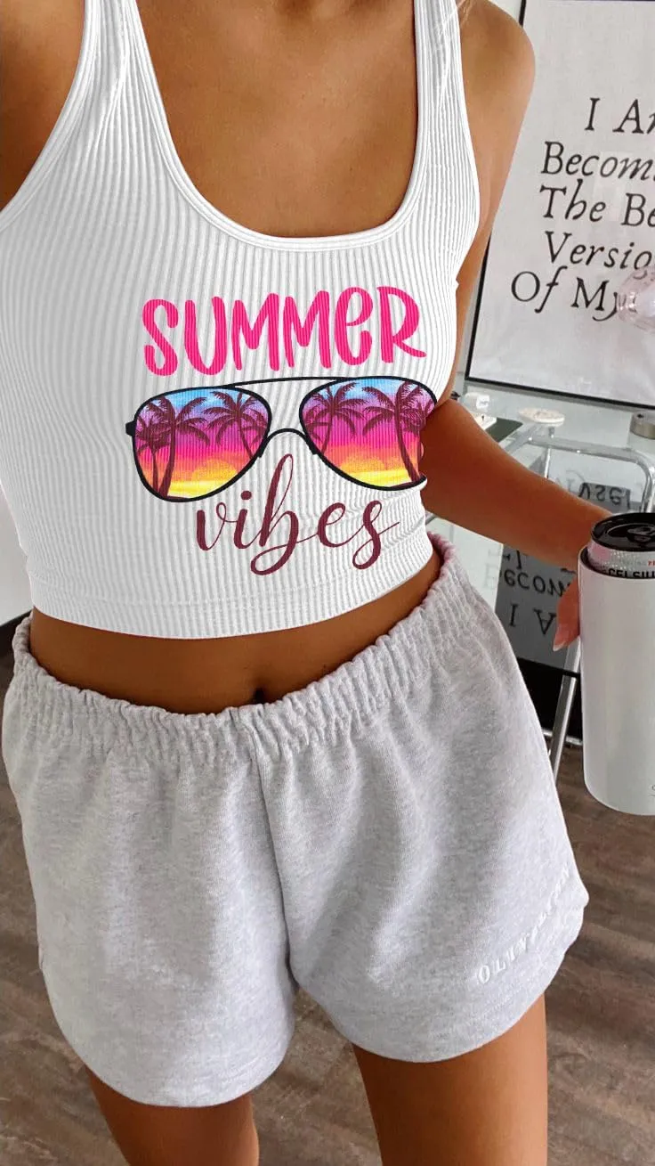 LUKYCILD Summer Crop Tank Tops Women: Hawaiian Shirts Beach Tropical Graphic Shirt Cute Vacation Casual Vest Cami