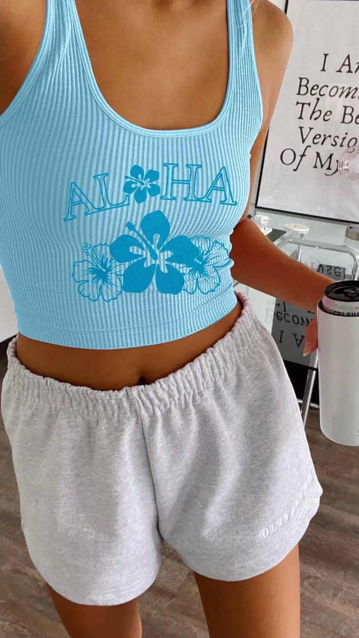LUKYCILD Summer Crop Tank Tops Women: Hawaiian Shirts Beach Tropical Graphic Shirt Cute Vacation Casual Vest Cami