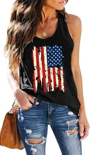 MAIHUN American Flag Tank Tops for Women 4th of July Vest Patriotic Shirt USA Flag Stars Stripes Sleeveless