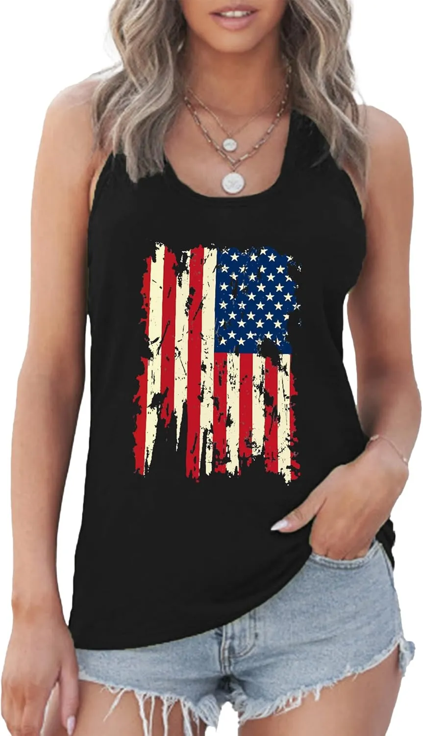 MAIHUN American Flag Tank Tops for Women 4th of July Vest Patriotic Shirt USA Flag Stars Stripes Sleeveless