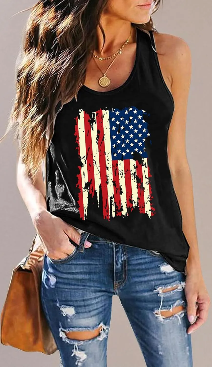 MAIHUN American Flag Tank Tops for Women 4th of July Vest Patriotic Shirt USA Flag Stars Stripes Sleeveless