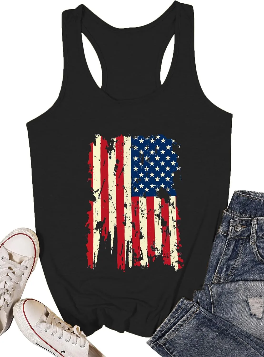 MAIHUN American Flag Tank Tops for Women 4th of July Vest Patriotic Shirt USA Flag Stars Stripes Sleeveless