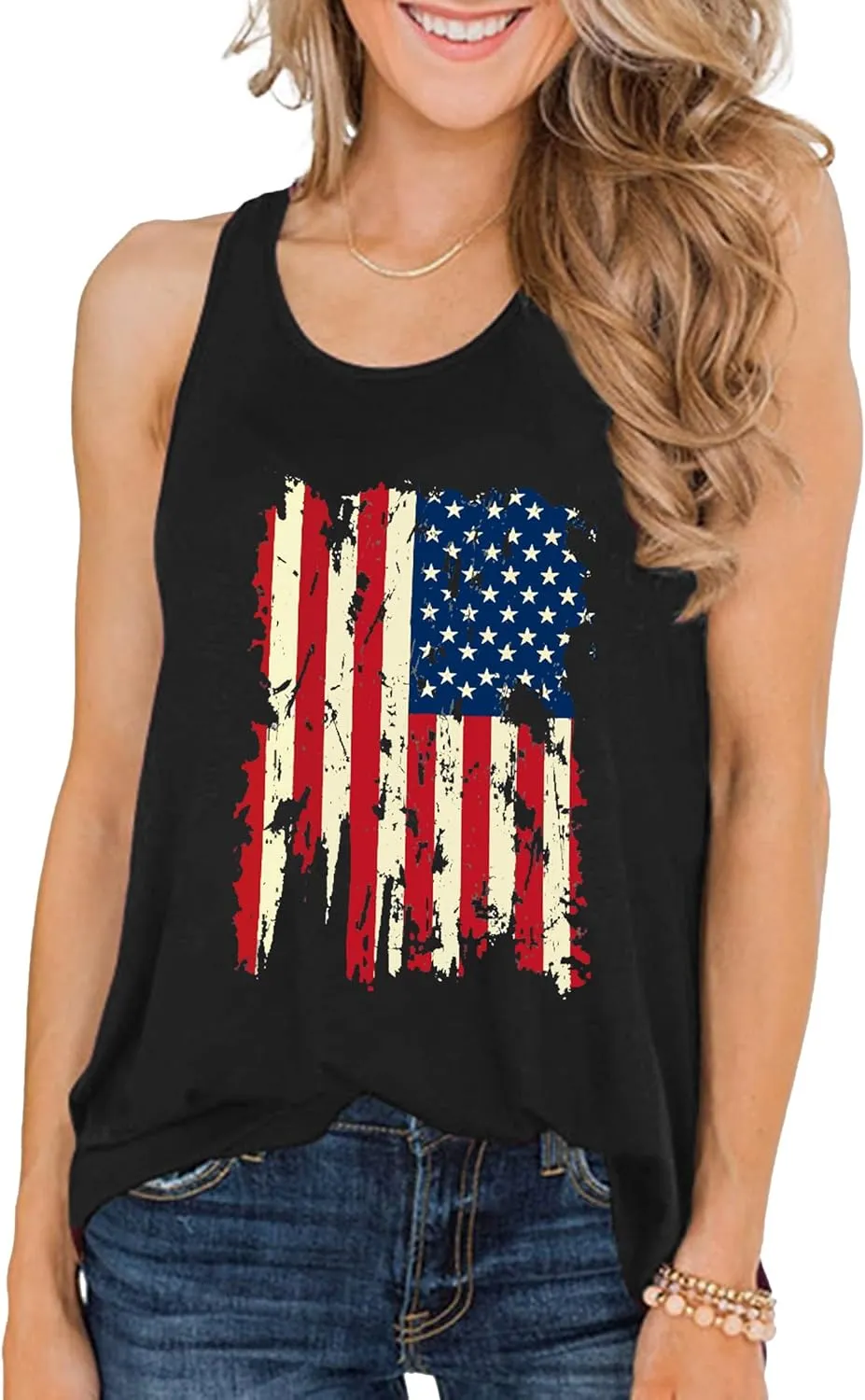 MAIHUN American Flag Tank Tops for Women 4th of July Vest Patriotic Shirt USA Flag Stars Stripes Sleeveless
