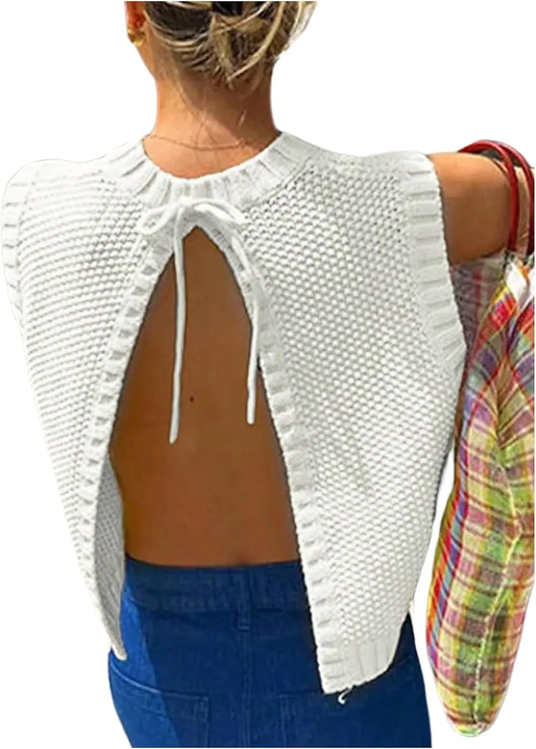 MakeMeChic Women's Sweater Vest Knit Backless Spring Vest Tank Tops