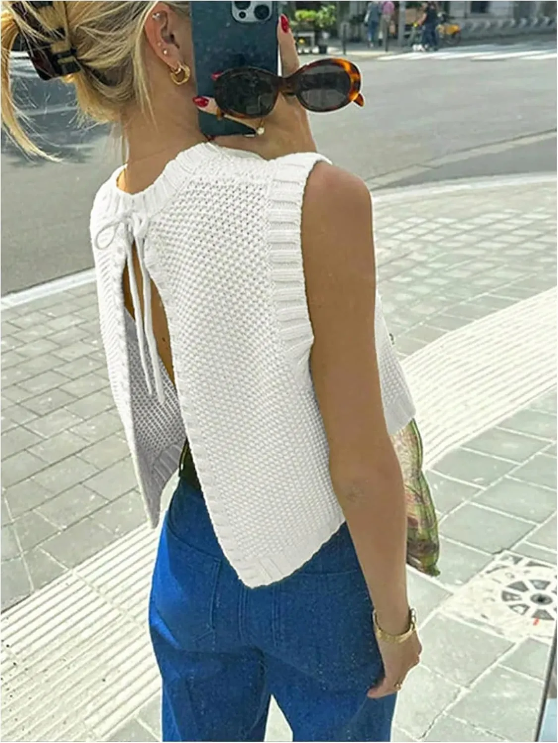 MakeMeChic Women's Sweater Vest Knit Backless Spring Vest Tank Tops