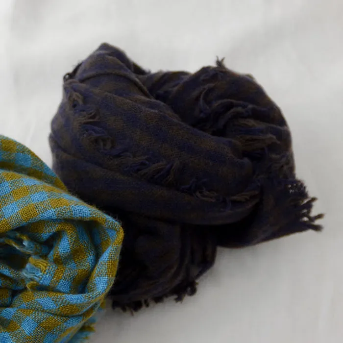 Maki Woman Cashmere Scarf Blue And Brown Checks