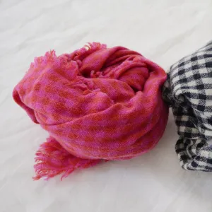 Maki Woman Cashmere Scarf Raspberry Pink Checks
