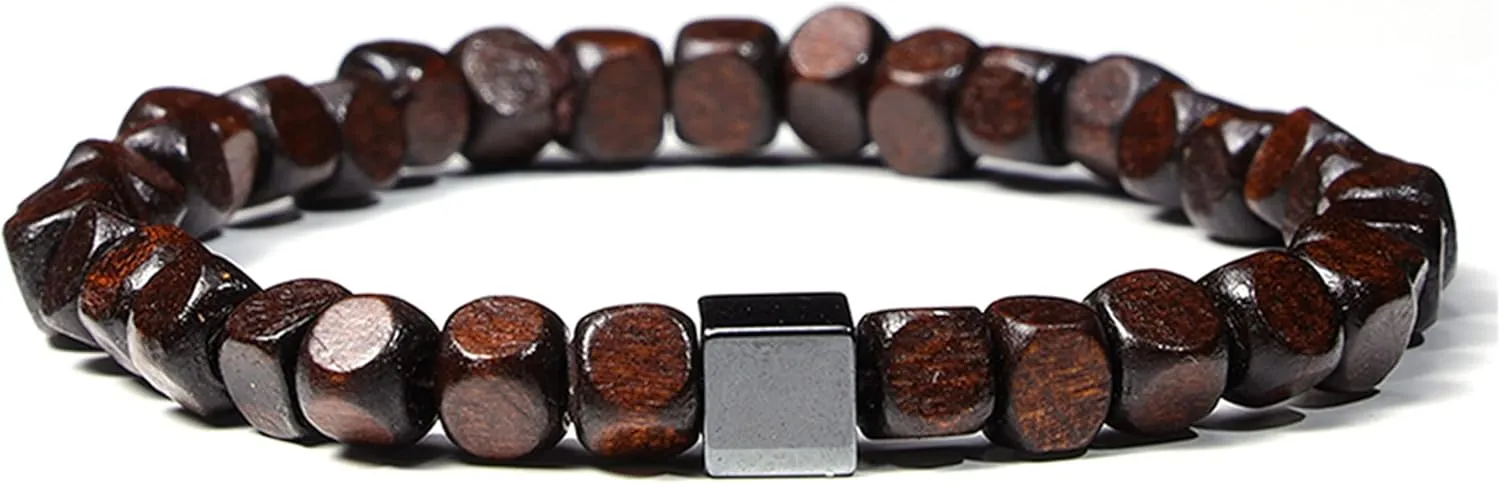 Manfnee Natural Wood Beads Bracelet for Men Women Wooden Bracelet for Prayer Meditation Healing