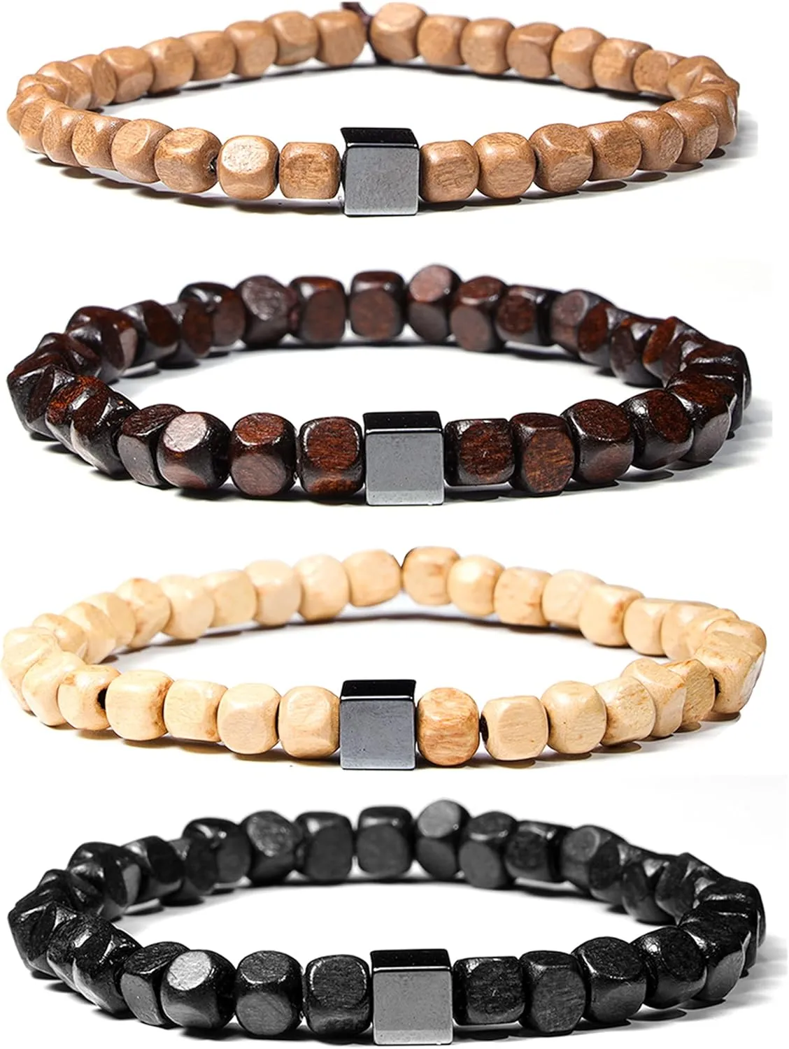 Manfnee Natural Wood Beads Bracelet for Men Women Wooden Bracelet for Prayer Meditation Healing