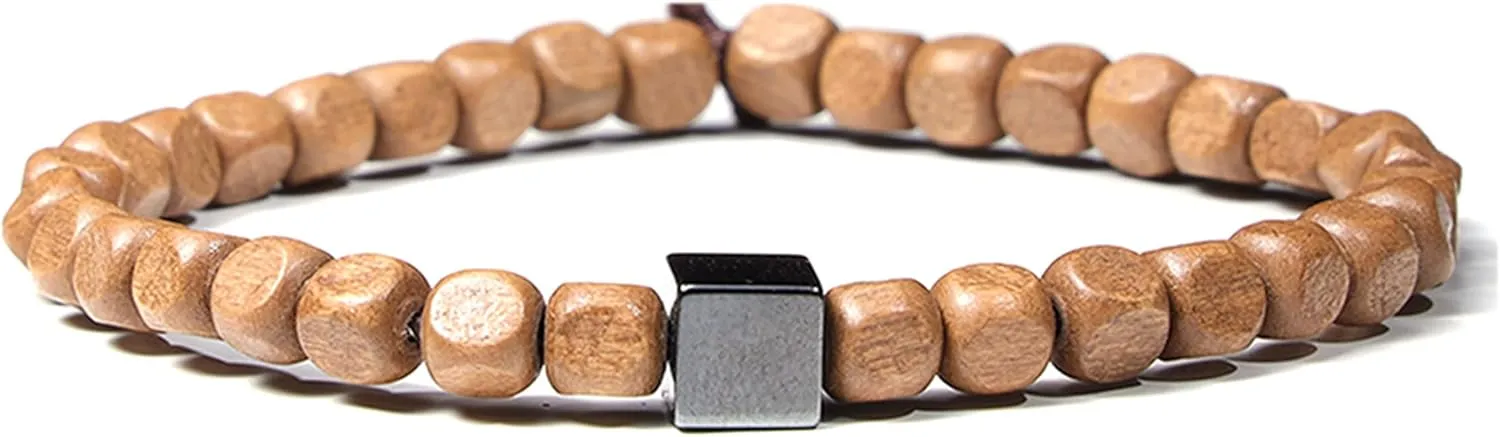 Manfnee Natural Wood Beads Bracelet for Men Women Wooden Bracelet for Prayer Meditation Healing