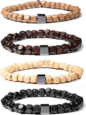 Manfnee Natural Wood Beads Bracelet for Men Women Wooden Bracelet for Prayer Meditation Healing