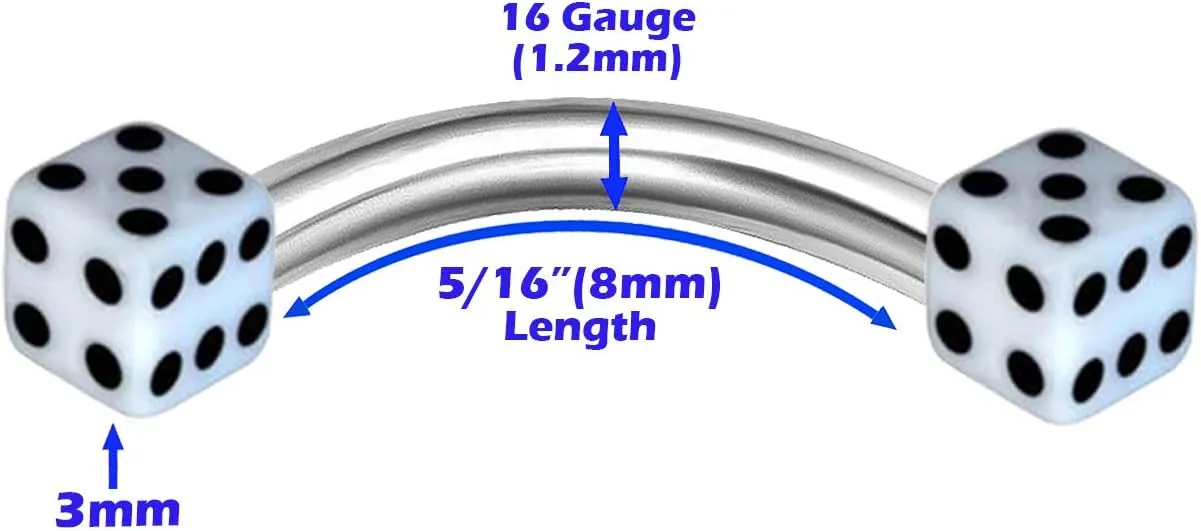 MATIGA 6Pcs Steel 16 gauge 5/16 8mm curved barbell Piercing Jewelry Rook Cartilage Tragus Daith Eyebrow 3mm UV Acrylic More Choices