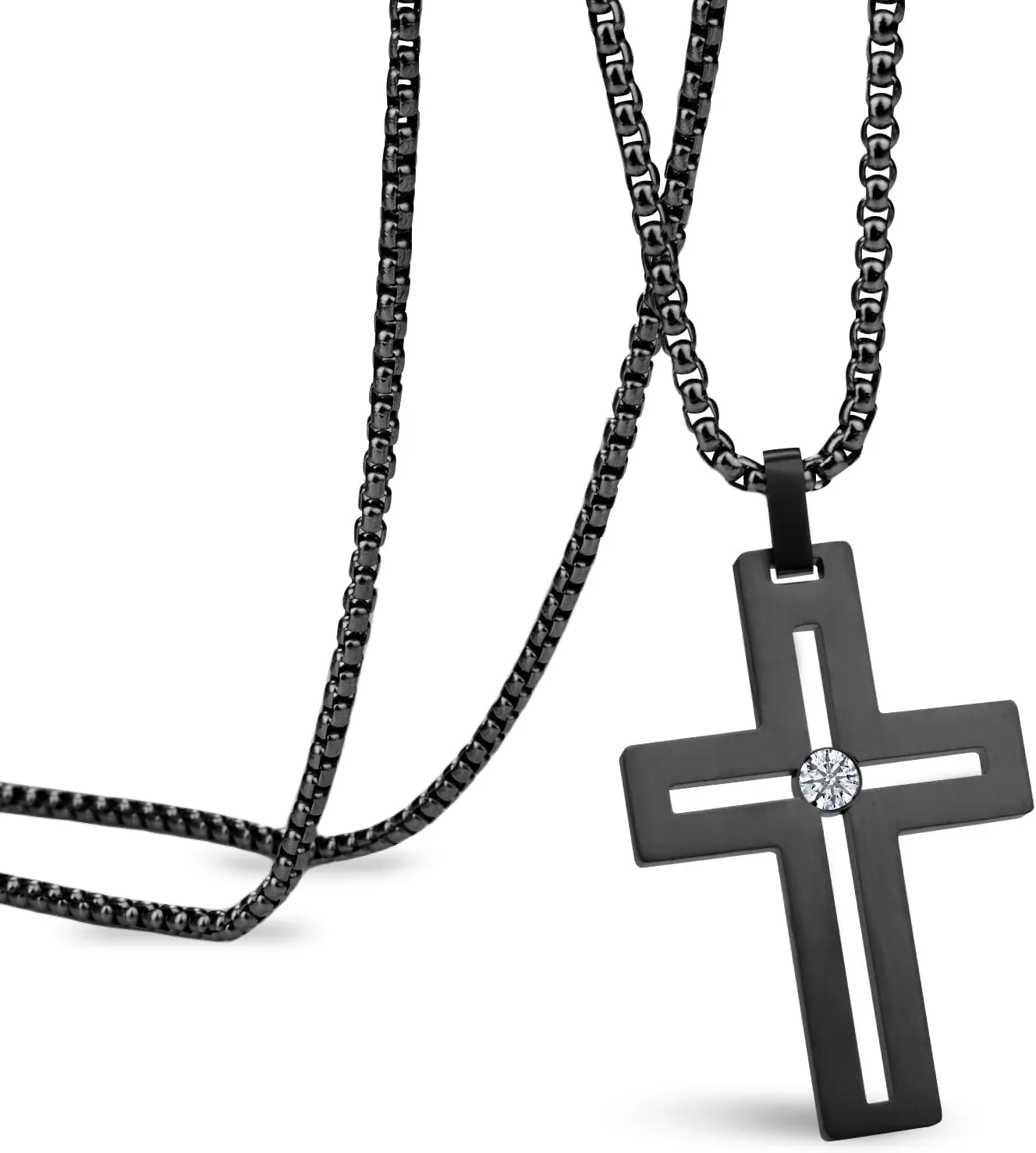Matte Czech Diamond Gold Plated Cross Necklace Men's and Women's Stainless Steel Pendant 24 inch Steel Chain