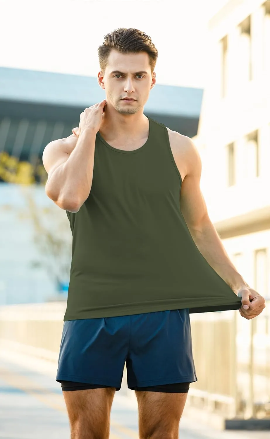 meioro Men's Workout Tank Top Y-Back Mesh Sleeveless Shirts Gym Bodybuilding Fitness Muscle T Shirt Dry Fit Athletic Tops