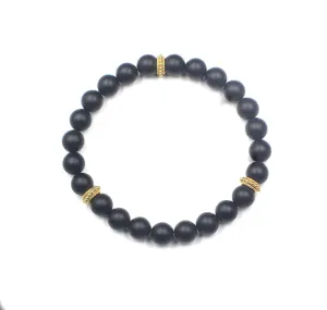 Men's Matte Black Onyx and Gold Vermeil Bracelet, Men's Black Onyx and Gold Plated Sterling Silver Beads Bracelet