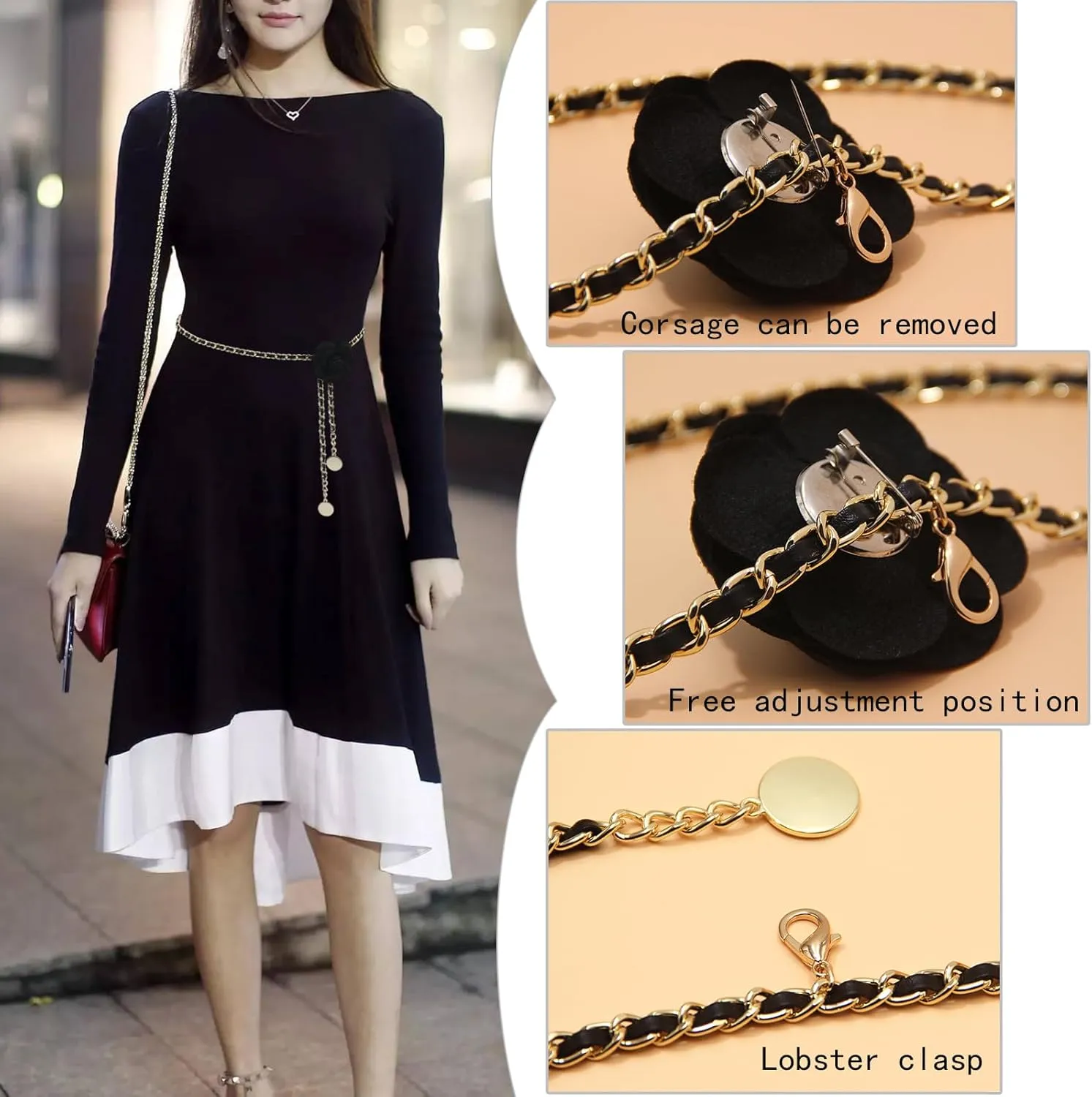 Metal waist chain dress Thin waist belt for women with skirt banquet party dress Large size belt for women Jeans accessories