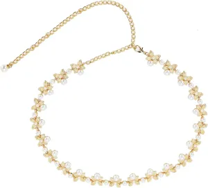 Metal Waist Chain Women Girl Gold Adjustable Body Link Pearl Belts Fashion Belly Jewelry Accessories for Jeans Dresses