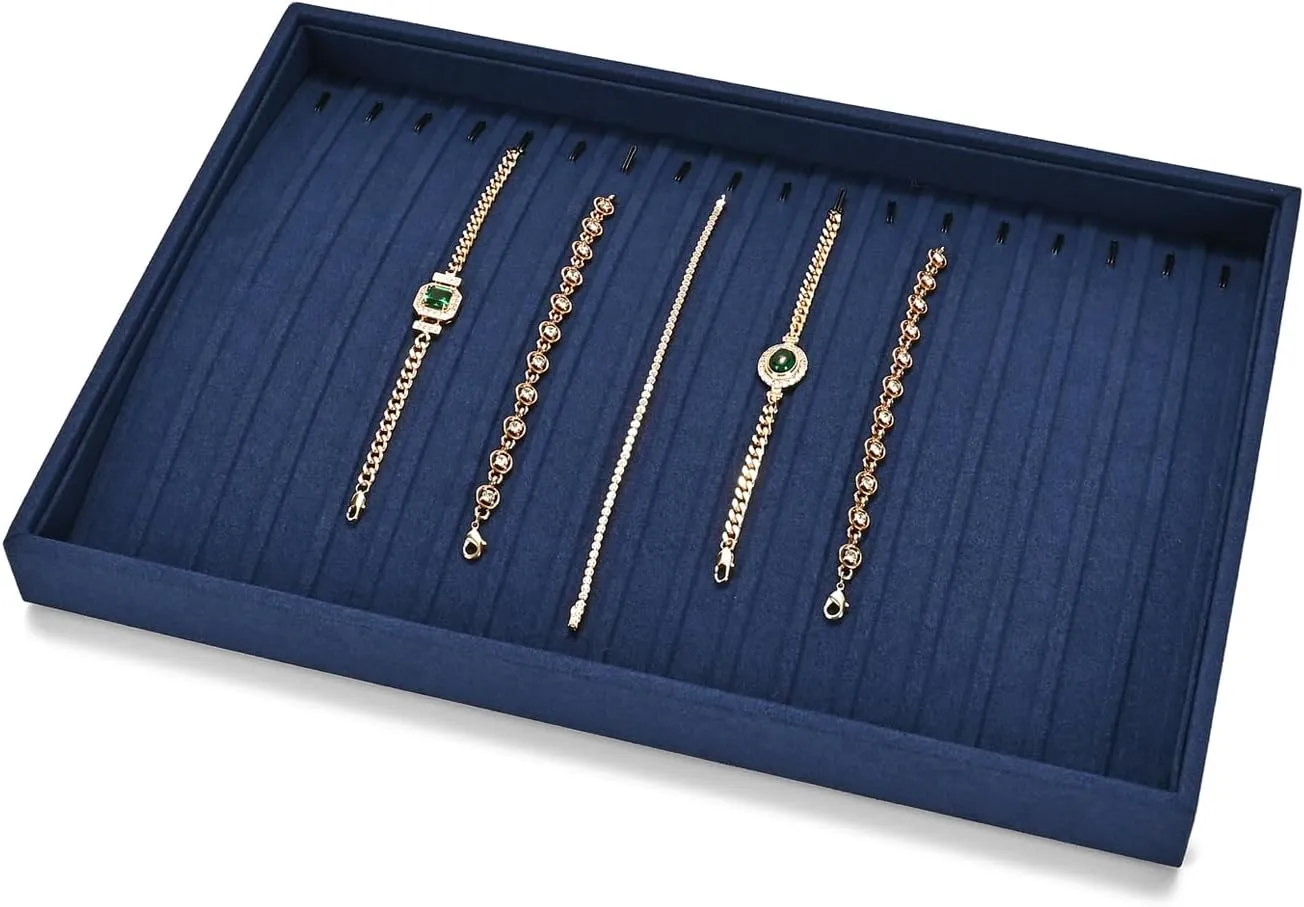 Microfiber Jewelry Trays 16 Slots Necklace Tray Necklace Bracelet Display Tray Jewelry Drawer Organizer Tray Necklace Holder for Necklace,Bracelets,Watch Storage(Blue)